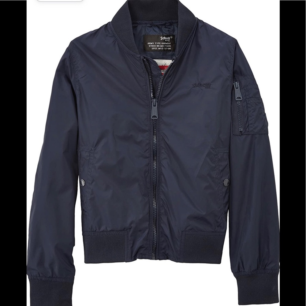 Schott NYC Blue Nylon Flight Bomber Jacket Medium